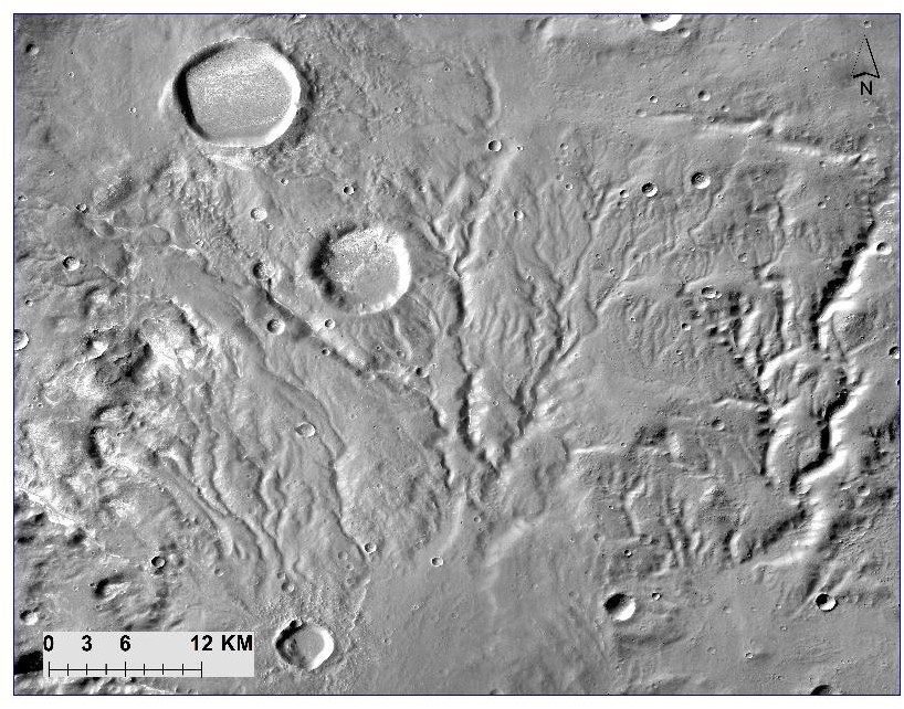 Valley networks of the Thaumasia area, Mars (Data: Context Camera image (CTX); Malin et al., 2007; Dickson et al., 2024)