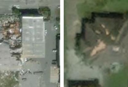 Building damage classes for Hurricane Michael: (from left to right) destroyed, major damage, minor damage, and no damage. (Talreja and Durbha, 2025)