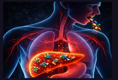 Graphical representation of pills entering through the mouth and subsequent drug–liver interactions. Credits: Generated using OpenAI image generation tools and adapted by the authors of the study