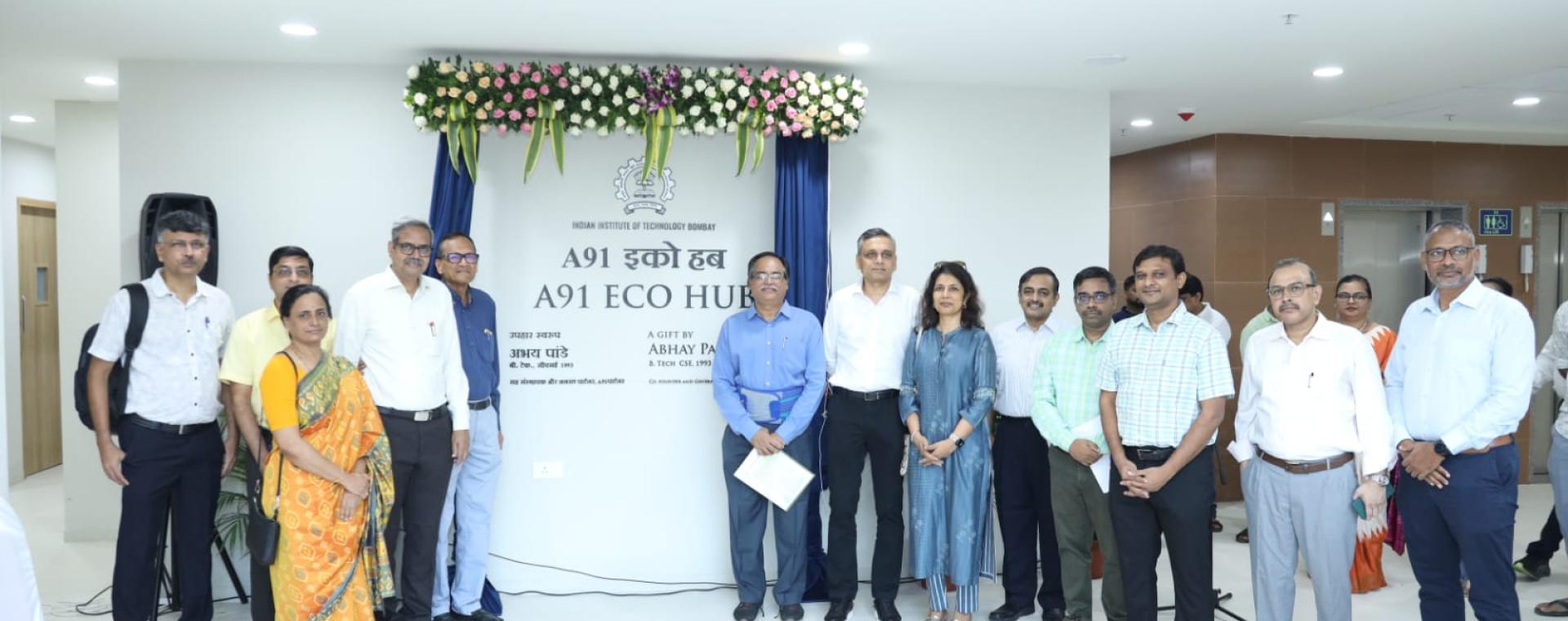 IIT Bombay Diginitaries and alumni during plaque unveiling of A91 Eco Hub