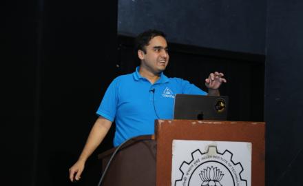 Prof. Varun Bhalerao delivering National Science Day 2024 Lecture at IIT Bombay